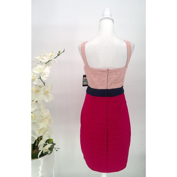 NWT Guess Womens Size 16 Hot Pink Blush Color Block Bandage Bodycon Dress - Picture 4 of 9